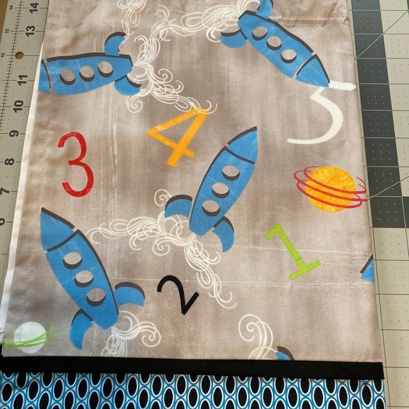 2 Panels Rockets Gray Blue Mid Century Modern Window Valance Curtains - Picture 4 of 5